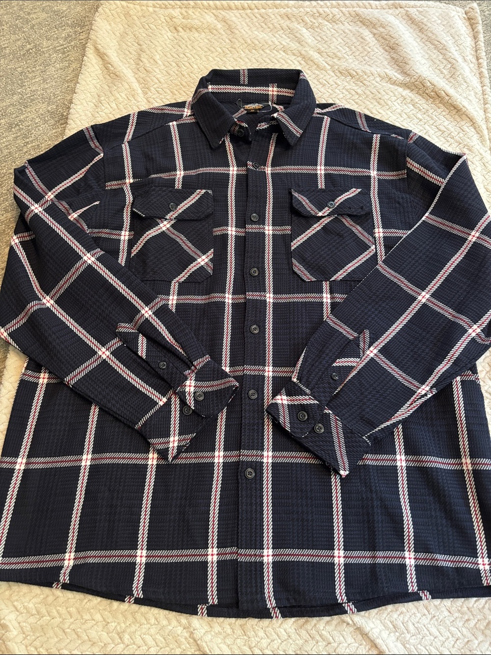 Pacific Trail Navy Plaid Button Heavy Blanket Flannel Shirt NWOT